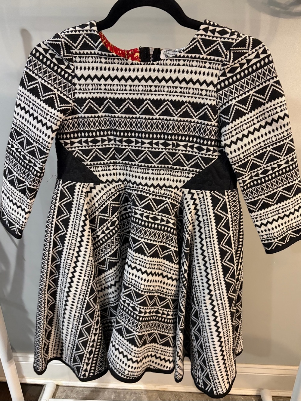 Alexandria Olivia Girls Black & White Aztec Fit-and-Flare Party Dress med(7-8)